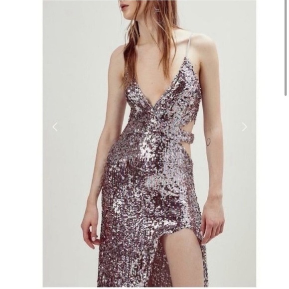For Love & Lemons Showtime Sequin Maxi Dress Size M Pastel Sparkle Cutout Formal - Picture 2 of 16